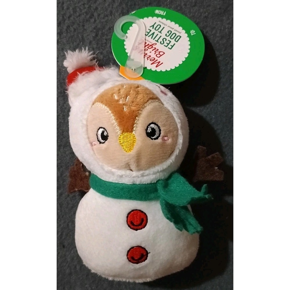 5in Merry & Bright Festive Dog Toy Squeaky Plush Owl Snowman ***NEW***